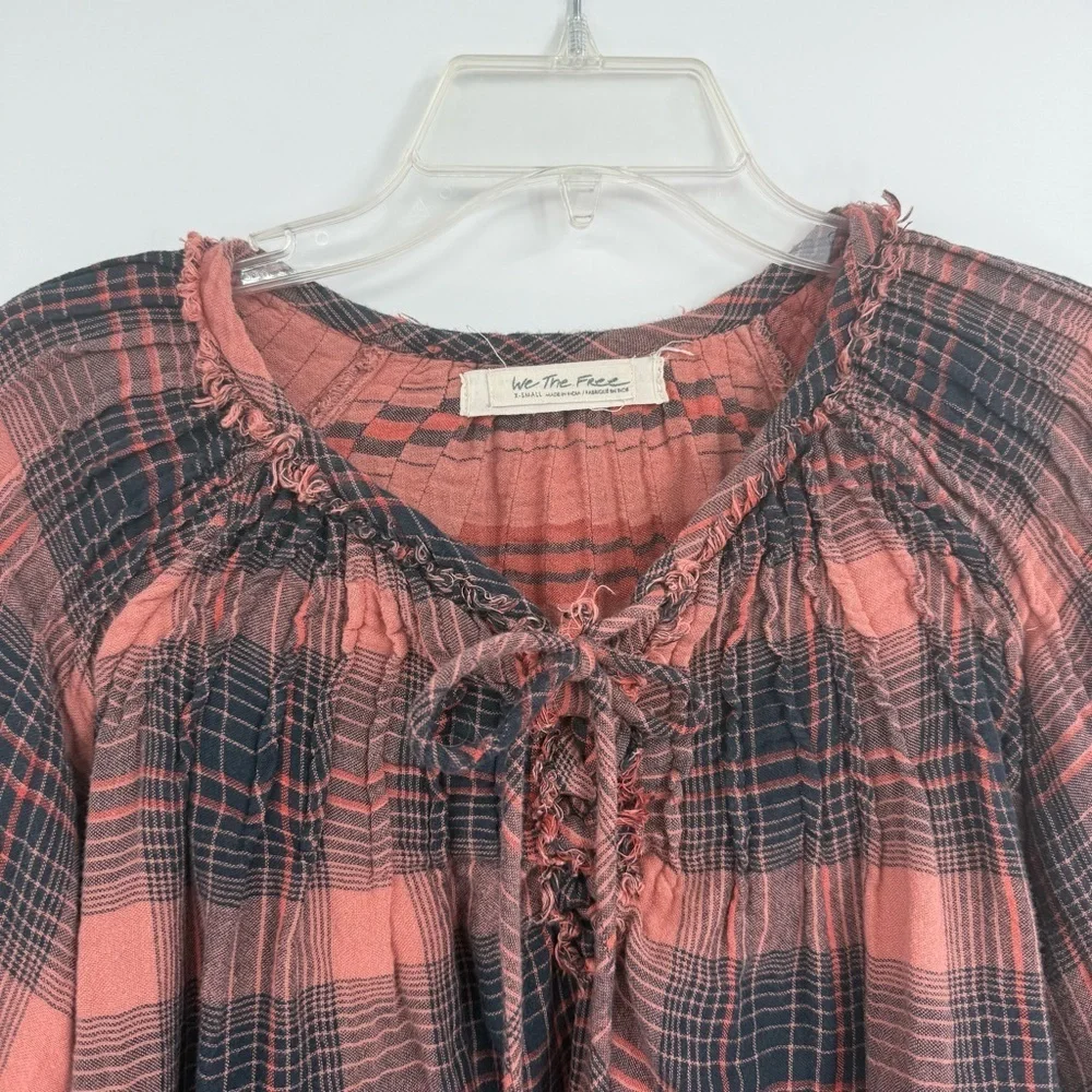 We The Free People Cloud Breaker Top brown-black size XS Raw Hem Balloon Sleeve